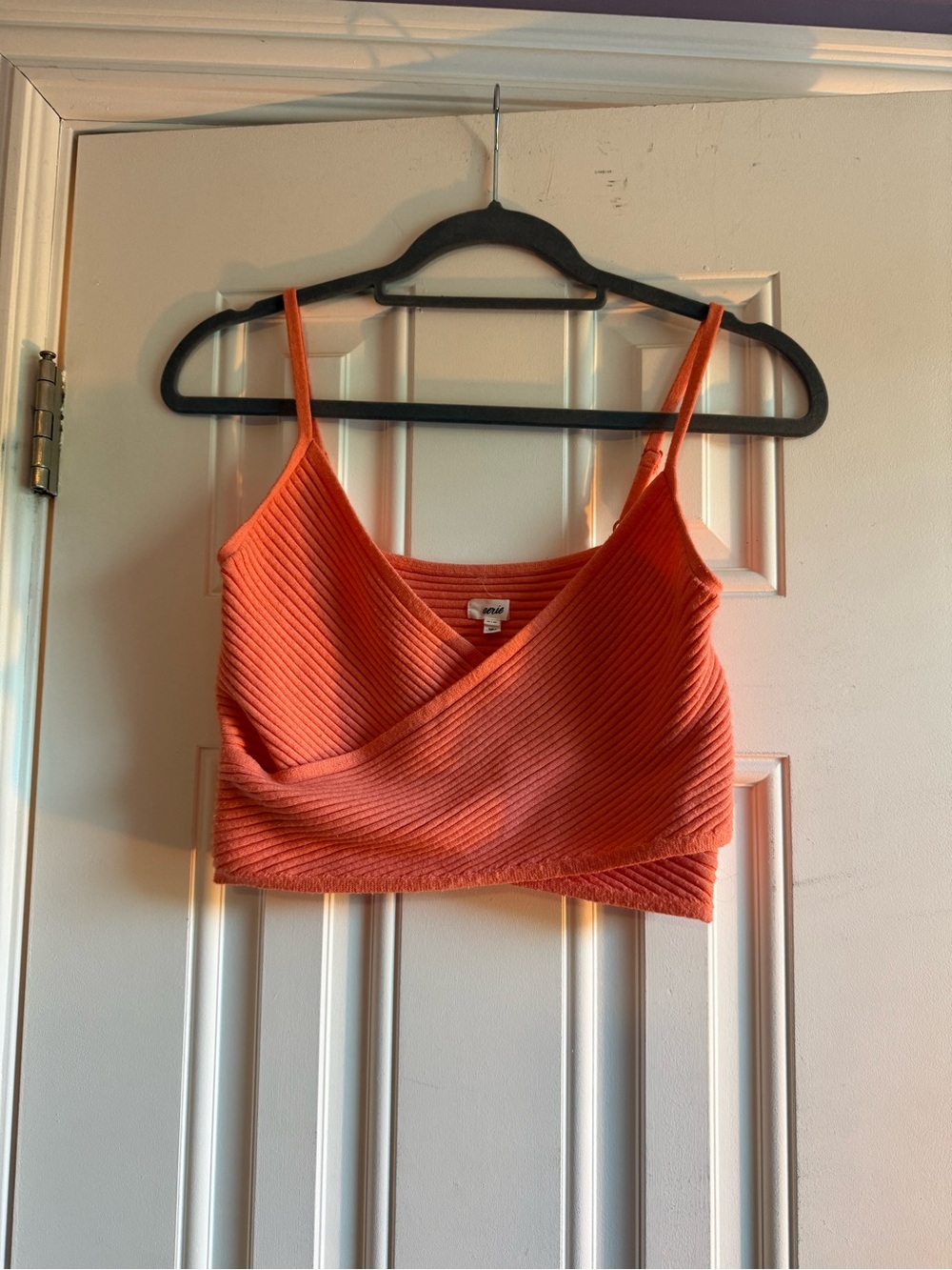 aerie Ribbed Wrap Crop Cami - Coral Orange